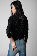 Chaqueta de cachemira Jim - Chaqueta negra abotonada de cachemira adornado con cristales para mujer
