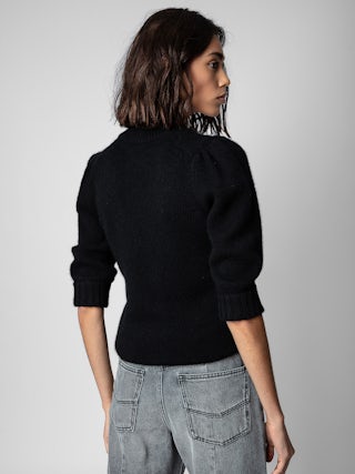 Betsy Cashmere Cardigan - Women’s black cashmere cardigan with full sleeves