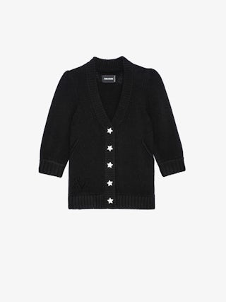 Betsy Cashmere Cardigan - Women’s black cashmere cardigan with full sleeves
