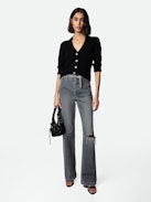 Betsy Cashmere Cardigan - Women’s black cashmere cardigan with full sleeves