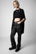 Indian Cashmere Cardigan - Women’s black feather cashmere sleeveless cardigan with rhinestone-embellishment