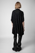Indian Cashmere Cardigan - Women’s black feather cashmere sleeveless cardigan with rhinestone-embellishment