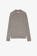 Cardigan Mirka - Cardigan in cashmere marrone con happy face Zadig con strass sul retro - Donna