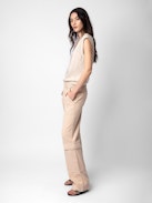 Vasky Jewel Cardigan 100% Merino Wool - Beige 100% merino wool sleeveless cardigan with diamanté jewel buttons.