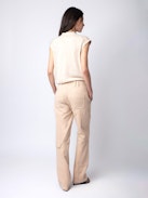 Vasky Jewel Cardigan 100% Merino Wool - Beige 100% merino wool sleeveless cardigan with diamanté jewel buttons.