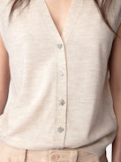 Vasky Jewel Cardigan 100% Merino Wool - Beige 100% merino wool sleeveless cardigan with diamanté jewel buttons.