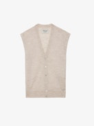 Vasky Jewel Cardigan 100% Merino Wool - Beige 100% merino wool sleeveless cardigan with diamanté jewel buttons.