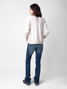 Jemmy Jewel Cardigan - Light grey merino wool cardigan with long sleeves and diamanté jewel buttons.