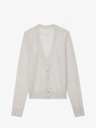 Jemmy Jewel Cardigan - Light grey merino wool cardigan with long sleeves and diamanté jewel buttons.