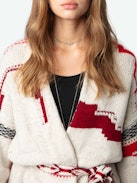 Aspen Cardigan - Ecru merino wool and cashmere cardigan with geometric motifs, embroidery and removable belt.