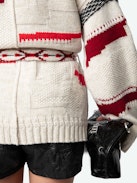 Aspen Cardigan - Ecru merino wool and cashmere cardigan with geometric motifs, embroidery and removable belt.