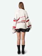 Aspen Cardigan - Ecru merino wool and cashmere cardigan with geometric motifs, embroidery and removable belt.
