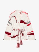 Aspen Cardigan - Ecru merino wool and cashmere cardigan with geometric motifs, embroidery and removable belt.