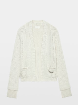 Cardigan Travy 100% Merino Wool - Wool cardigan with detachable wing brooch closure embellished with rhinestones.