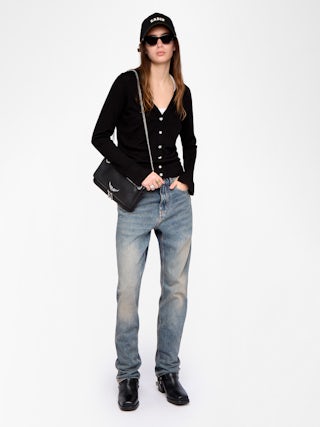 Cardigan Jemma 100% Merino Wool - V-neck cardigan with jewel buttons.