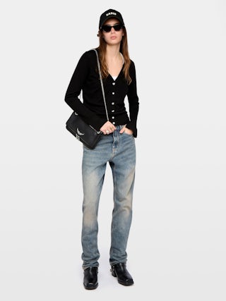 Cardigan Jemma 100% Merino Wool - V-neck cardigan with jewel buttons.