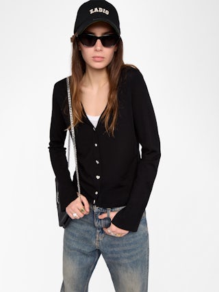 Cardigan Jemma 100% Merino Wool - V-neck cardigan with jewel buttons.