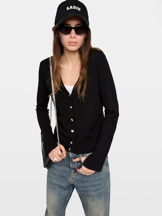 Cardigan Jemma 100% Merino Wool - V-neck cardigan with jewel buttons.