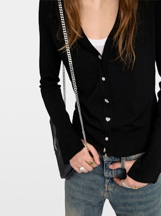 Cardigan Jemma 100% Merino Wool - V-neck cardigan with jewel buttons.