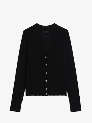 Cardigan Jemma 100% Merino Wool - V-neck cardigan with jewel buttons.