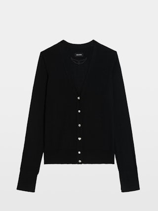 Cardigan Jemma 100% Merino Wool - V-neck cardigan with jewel buttons.