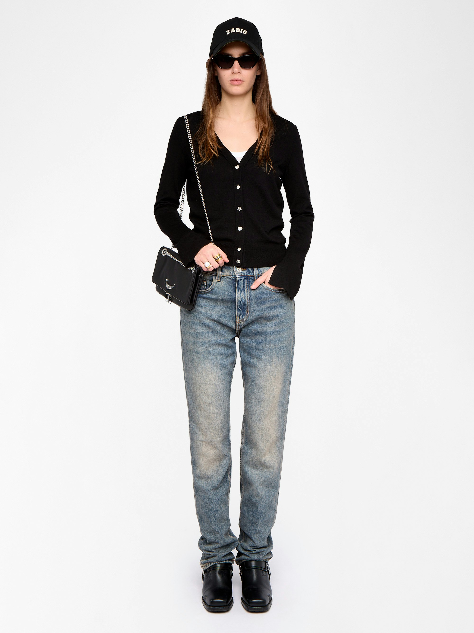 Jemma Wool Cardigan - V-neck cardigan with jewel buttons.