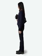 Marcy Jewelled Cashmere Cardigan - Navy blue cashmere cardigan with pockets and star buttons embellished with diamanté.