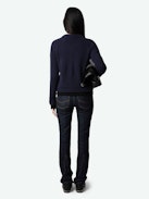 Marcy Jewelled Cashmere Cardigan - Navy blue cashmere cardigan with pockets and star buttons embellished with diamanté.