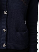 Marcy Jewelled Cashmere Cardigan - Navy blue cashmere cardigan with pockets and star buttons embellished with diamanté.