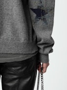Jemmy Patch Cashmere Cardigan - Mottled grey cashmere cardigan with button fastening and star patches and embroidery on elbows.
