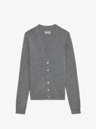 Jemmy Patch Cashmere Cardigan - Mottled grey cashmere cardigan with button fastening and star patches and embroidery on elbows.