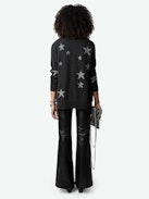 Mirka Stars Cardigan 100% Cashmere - Loose anthracite 100% cashmere cardigan with button fastening and contrasting intarsia tweed star motifs.