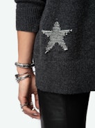 Mirka Stars Cardigan 100% Cashmere - Loose anthracite 100% cashmere cardigan with button fastening and contrasting intarsia tweed star motifs.
