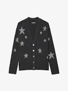 Mirka Stars Cardigan 100% Cashmere - Loose anthracite 100% cashmere cardigan with button fastening and contrasting intarsia tweed star motifs.