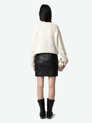 Mirka Diamanté Wings Cashmere Cardigan - Ecru cream cashmere cardigan with button fastening and all-over diamanté-embellished wings.