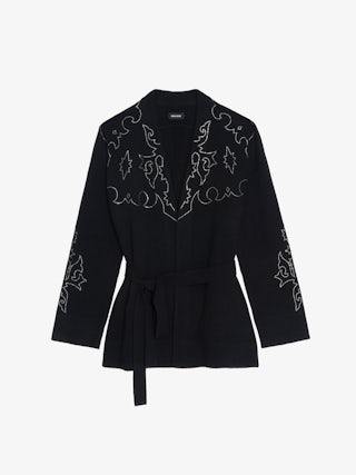 Salomy Cashmere Cardigan - Cardigan with rhinestone plastron at the front, back and cuffs.