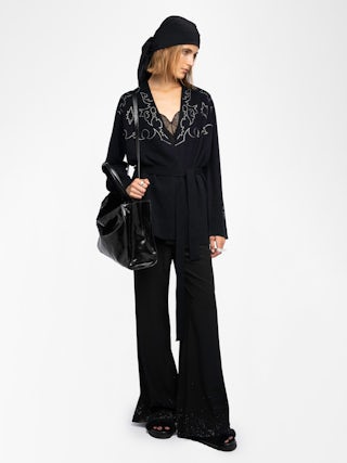 Salomy Cashmere Cardigan - Cardigan with rhinestone plastron at the front, back and cuffs.