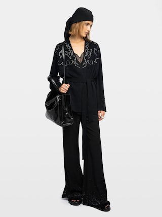 Cardigan Salomy 100% Cachemire - Cardigan avec plastron strass à l'avant, au dos et aux poignets.