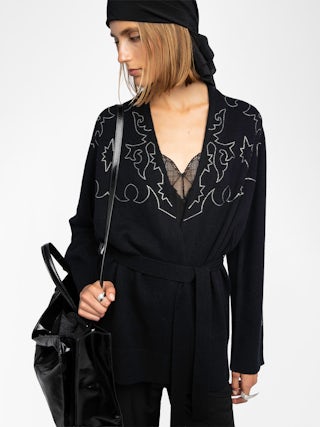 Salomy Cashmere Cardigan - Cardigan with rhinestone plastron at the front, back and cuffs.