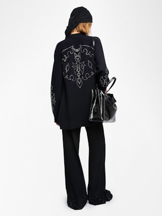 Salomy Cashmere Cardigan - Cardigan with rhinestone plastron at the front, back and cuffs.