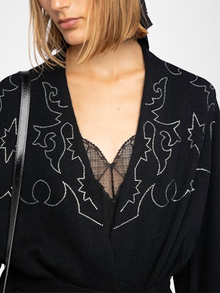 Salomy Cashmere Cardigan - Cardigan with rhinestone plastron at the front, back and cuffs.