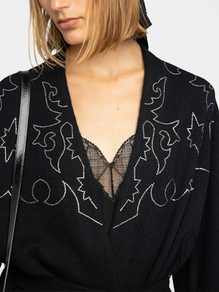 Cardigan Salomy 100% Cachemire - Cardigan avec plastron strass à l'avant, au dos et aux poignets.