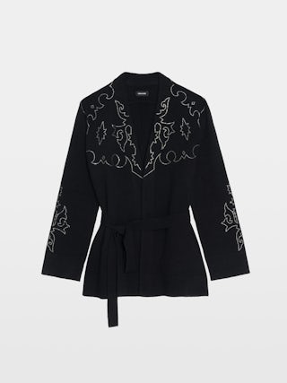 Cardigan Salomy 100% Cachemire - Cardigan avec plastron strass à l'avant, au dos et aux poignets.