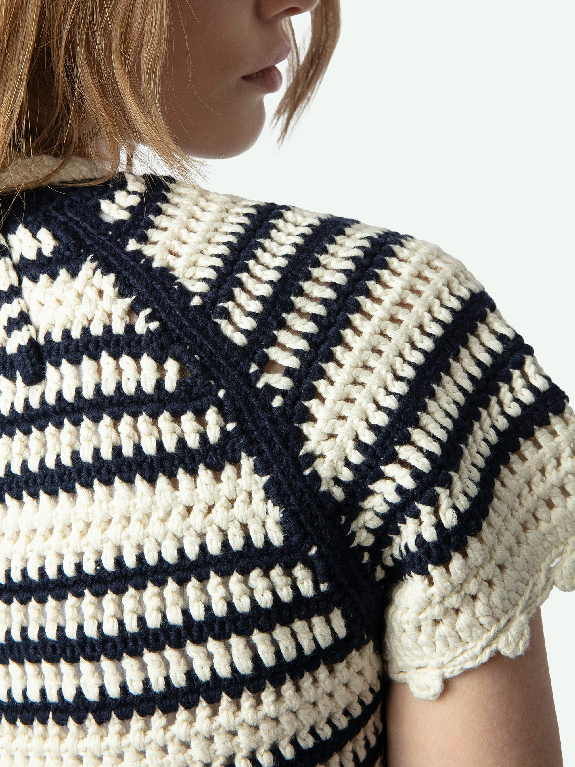 売れ筋商品|||ザディグ エ ヴォルテール ニット&セーター レディース アウター ZELIE - Cardigan - ecru Zelie Striped Cotton Cardigan in Ecru | Zadig&Voltaire
