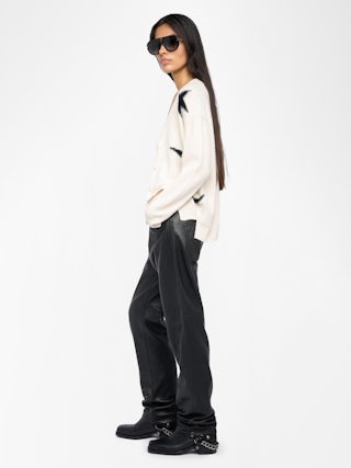 Mirkaz 100% Cashmere Cardigan - V-neck buttoned cardigan with used effect stars.