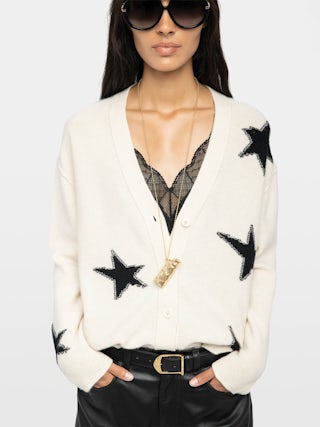 Mirkaz Cashmere Cardigan - V-neck buttoned cardigan with used effect stars.