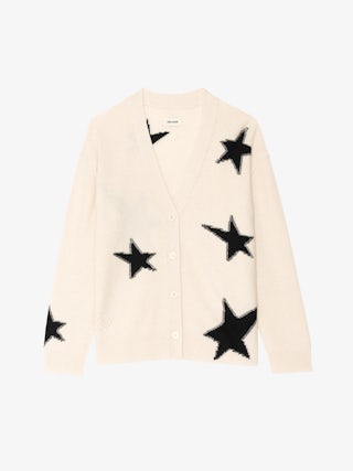 Mirkaz 100% Cashmere Cardigan - V-neck buttoned cardigan with used effect stars.