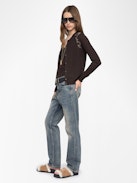 Missya Cashmere Cardigan - Round neck buttoned cardigan with applied rhinestones.