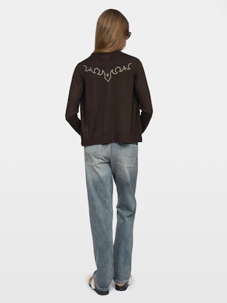 Missya Cashmere Cardigan - Round neck buttoned cardigan with applied rhinestones.