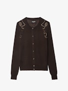 Missya Cashmere Cardigan - Round neck buttoned cardigan with applied rhinestones.